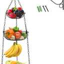HULISEN 3 Tier Hanging Fruit Basket with Banana Hook, Heavy Duty Wire Hanging Baskets for Kitchen Storage, 36 Inch Hanging Vegetable Produce Basket Organizer (Including Installation Bracket)