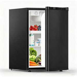 COWSAR 2.6 Cu.Ft Dorm Fridge with Freezer, Single Reversible Door Compact Refrigerator, Adjustable Thermostat, 2 Removable Shelves, Commercial Drink Fridge for Bedroom, Office, Kitchen, Dorm, Black