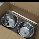 Spacnom Elevated Dog Bowls for Large Dogs, Raised Dog Bowl Stand with Two X-Large Stainless Steel Bowls for Dogs, 3.5L Capacity, Rustic Walnut