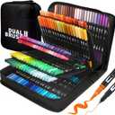 Dual Brush Markers Pens, 168 Colors Dual Tip(Fineliner & Brush) Art Markers, Artist Coloring Marker Set for Adult Coloring Books No Bleeding