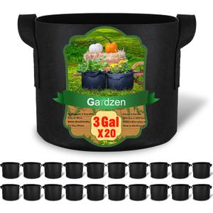 Gardzen 20-Pack 3 Gallon Grow Bags, Aeration Fabric Pots with Handles, Pot for Plants