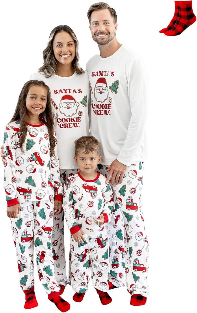 PATPAT Family Christmas Pjs Matching Sets Holiday Jammies Sleepwear Christmas Pajamas for Family Xmas Outfits with Socks (White, XL)