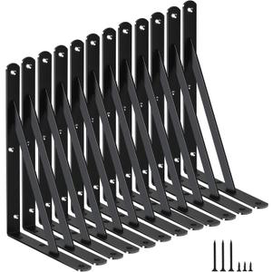 12 Pack L11 x H 8" Black Heavy Duty Shelf Brackets with Screws Metal Shelf Brackets Shelf Support Angle Brackets for Shelves L Brackets Heavy Duty Floating Shelf Brackets