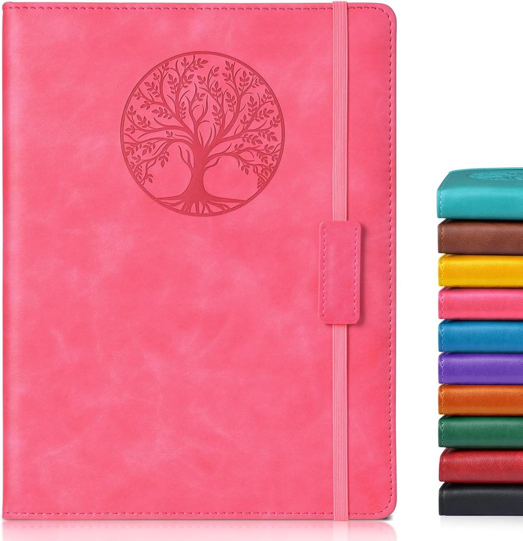 Lined Journal Notebook for Women Men,256 Pages B5 Large Hardcover Leather Journals for Writing,Travel,Business,Work,School,College Ruled Notebooks for Note Taking,Diary Notepad 7.8"10.2" (Pink)