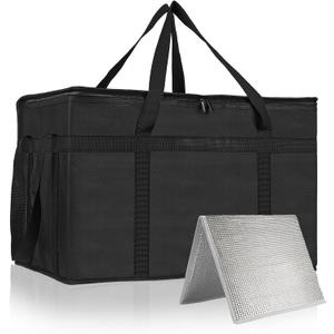 PEASUG XXXL Insulated Bags for Food Delivery with Removable Hard Bottom,Pizza Delivery Bags, Large Capacity Cooler Bag Keep Food Warm for Grocery Shopping and Catering, Foldable, Heavy-Duty (Black)