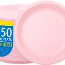 WELLIFE Pink Plastic Plates 9 Inch -150 Count for Party, Disposable Plastic Party Plates for Easter Mother's Day Baby Shower Dinner Dessert Cake Light Pink