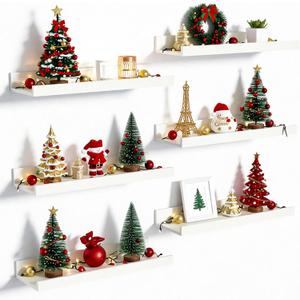 upsimples Floating Shelves for Wall, Wall Shelves for Decor Storage Set of 6, Wall Mounted Wood Shelf for Bedroom, Living Room, Bathroom, Kitchen, Picture Ledge Shelf, White (15.7in)