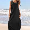 MEROKEETY Women's Boho Maxi Sundress 2025 Summer Beach Dress Scoop Neck Sleeveless Loose Tank Dress (Black, S)