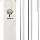 ALINK Reusable Glass Boba Straws, 14mm Extra Wide Clear Straws for Smoothies, Bubble Tea, Pack of 2 with Carrying Case and Cleaning Brush