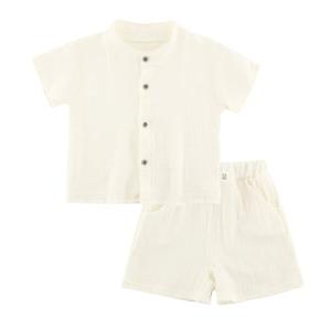 POBIDOBY Baby Boys Short Set Infant Toddler Boys Button Down Short Tops with Cotton Gauze Shorts Summer Beach Outfit 12 Months - 5 Years, XL