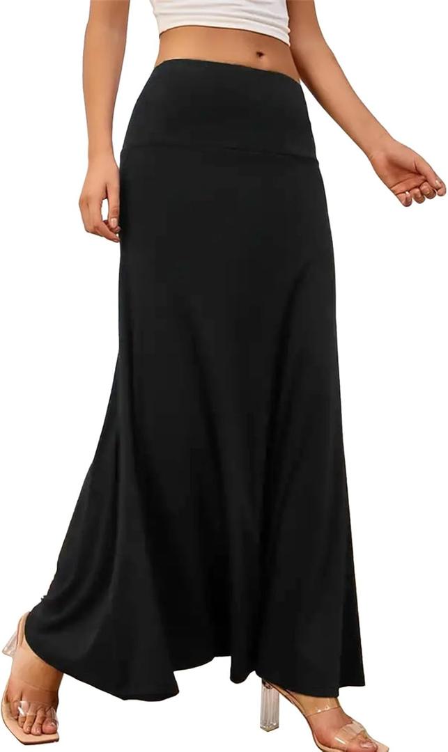 SEAFORM Women's Casual Mid Long Skirts Stretchy Ultra-Soft Flowy Maxi Formal Skirts High Waist Lounge Skirts for Women (Large, Black)