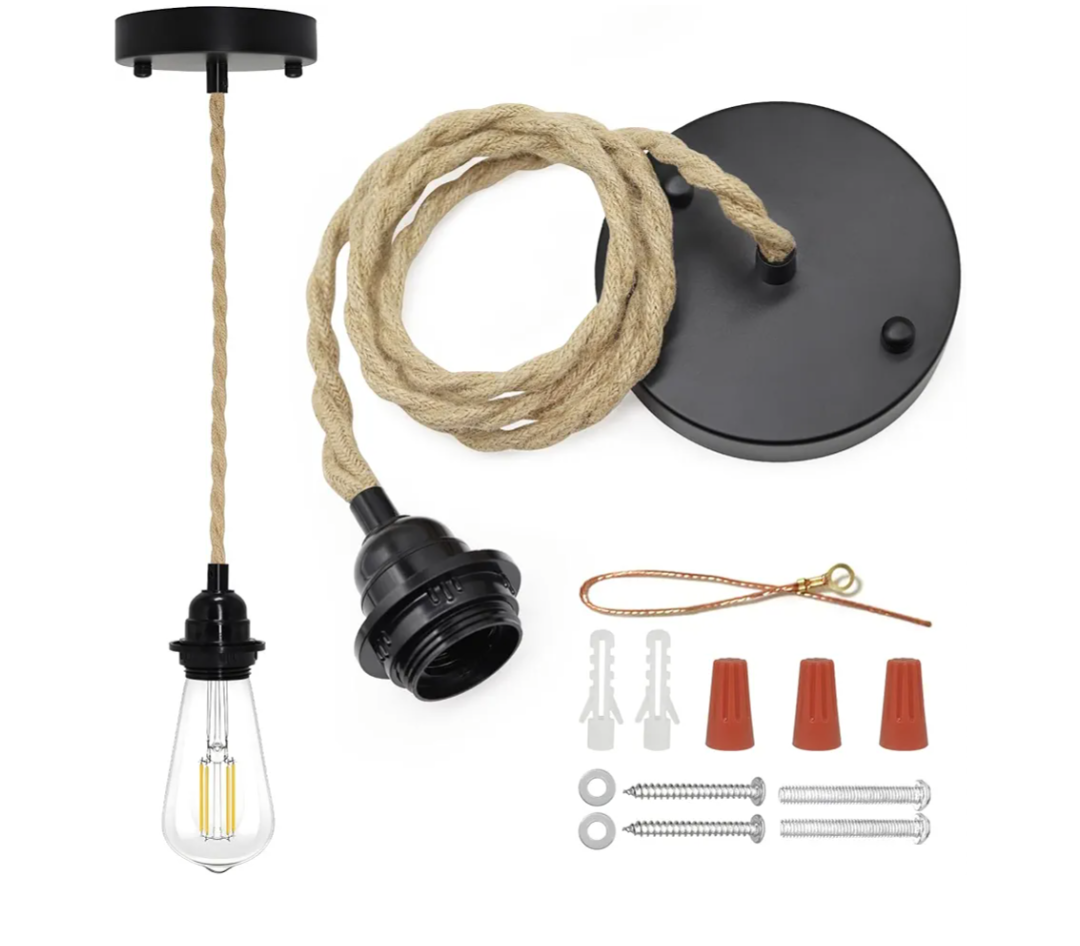 Hemp Rope Pendant Light Kit, Boho Pendant Light Fixture UL Lamp Holder E26 Lamp Socket, Vintage Ceiling Lights Adjustable Hanging Lights Kit for Kitchen Farmhouse