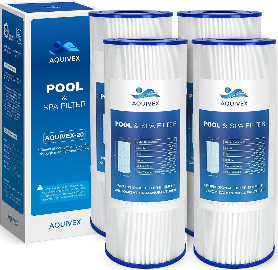 CX580XRE Pool Filter Cartridges, Compatible with Hayward SwimClear C3000, C3020, C3025, C3030, Hayward C580E, CX580XREPAK4, Pleatco PA81, PA81-PAK4, Filbur FC-1225, Unicel C-7483, 4 Pack