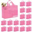 Amylove 100 Pcs Mother's Day Large Gift Bags Bulk Frosted Rose Pink Plastic Bags with Handles for Mother Teacher Party Favors Boutique Retail Small Business Wedding Gift Packaging 16"x 12"x 6"