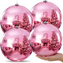 Zubebe 4 Pcs Extra Large Christmas Ball Ornaments 8'' (200 Mm) Giant Oversized Plastic Xmas Ball Big Hanging Christmas Tree Ornaments for Holiday Party Outdoor Decor(Light Pink) 