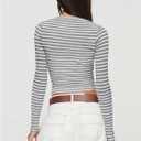 WDIRARA Women's Striped Tee Shirt Ribbed Long Sleeve Slim Fit Crop Tops (S)