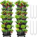 Strawberry Vertical Planter 2 Pack, 7 Tiered Stacking Garden Tower, Stackable Herb Vegetable Planters with Support Pole Indoor Outdoor Black