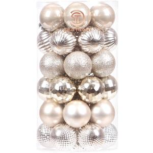 Sea Team 41-Pack Christmas Ball Ornaments with Strings, 40mm/1.57-Inch Small Size Baubles, Shatterproof Plastic Christmas Bulbs, Hanging Decorations for Xmas Tree, Holiday, Wedding, Party, Champagne