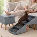 Luciphia 2-in-1 Wooden Pet Stairs & Ottoman 17" H Foldable Dog Ramp with Solid Wood Frame & Tech Cloth Surface Pet Footstool Steps with Non-Slip Surface for Puppy Senior Injured Dogs Couch Bed