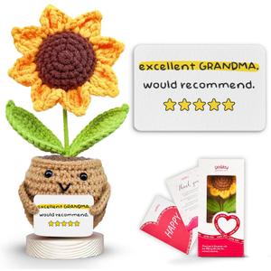 Gossby Positive Sunflower Doll Crochet with Card - Excellent Grandma Would Recommend - Gift for Grandma from Granddaughter, Grandson, Grandkid - Mothers Day, Christmas, Birthday Gift for Grandmother