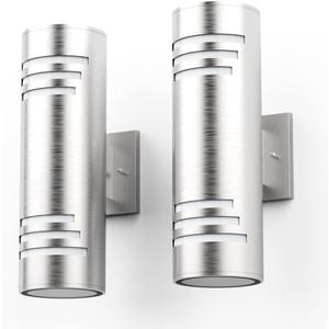 Sytmhoe 2 Packs Cylinder Outdoor Wall Lights,Up/Down Wall Sconce,Stainless Steel LED Wall Light Exterior Outside Lighting,E26 Bulb Waterproof Wall Fixture (Brushed Nickel-2Packs)