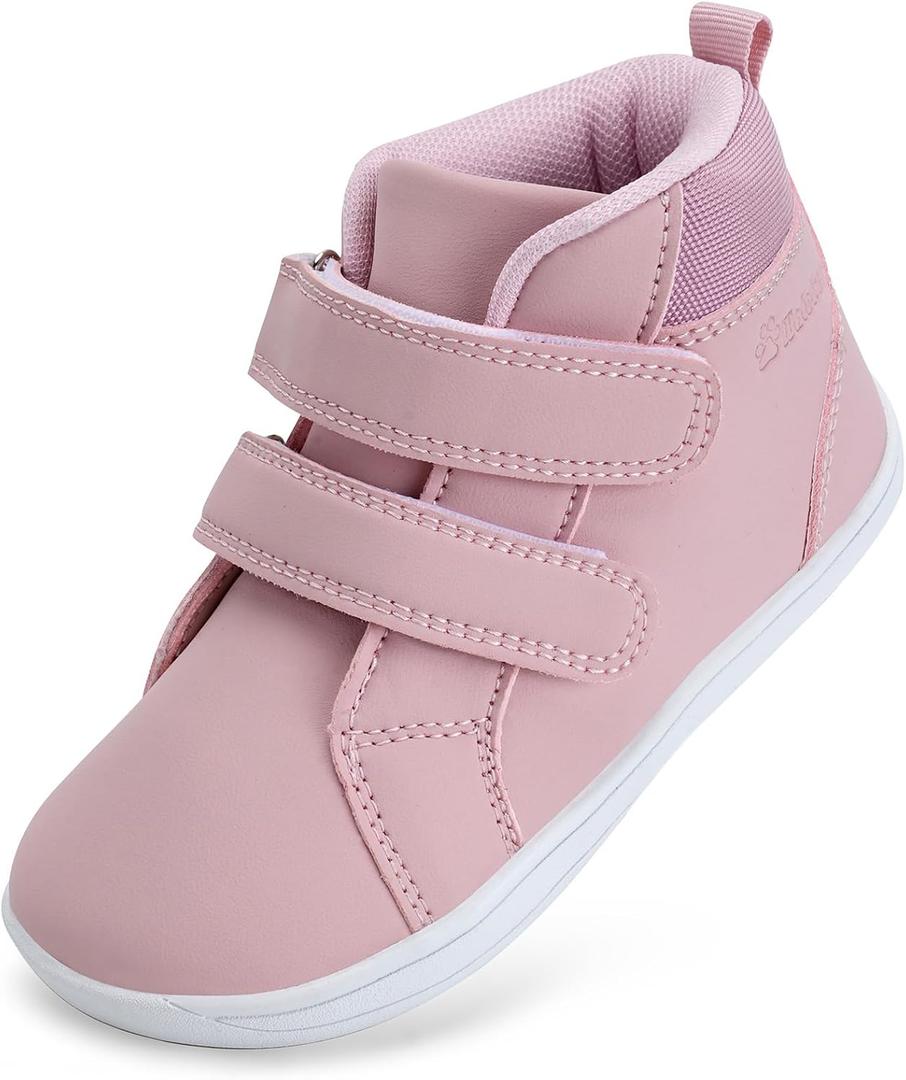 WateLves Toddler Little Kids Wide Barefoot Shoes Boys Girls Winter High Top Minimalist Sneakers Ankle Boots Leather Uniform Dress Shoes Naturally Splay (Pink) size 30