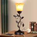 Touch Control Table Lamp with 2 USB Charging Ports, 3-Way Dimmable Bedside Nightstand Lamps, Amber Glass Shade Vintage Rural Leaf Lamp for Living Room, Bedroom, Dresser, LED Bulb Included (Bronze)