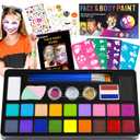 Face Painting Kit for Kids - 20 Colors Water Based Non-Toxic Paint With Stencils & Brushes - Professional Body Makeup Kit for Parties, Birthdays, Halloween