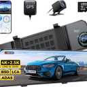 AZDOME PG17 Max 4K+2.5K Mirror Dash Cam with ADAS, BSD and LCA, 12" Rear View Mirror Camera with 5GHz WiFi and Voice Control, Rearview Mirror Backup Camera Includes 64GB Card, GPS, Parking Monitor