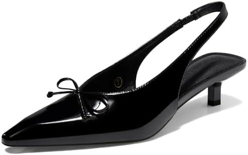 Coutgo Womens Slingback Kitten Low Heels Dress Shoes Closed Pointed Toe Bow Tie Slip on Office Work Pumps, Size 9