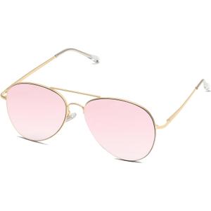 SOJOS Classic Aviator Sunglasses for Women Men Metal Frame Spring Hinges SJ1030 (Gold Frame Pink Mirrored Lens)