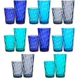 US Acrylic Optix Plastic Reusable Drinking Glasses (Set of 16) 14oz Rocks & 20oz Water Cups in Jewel Tone Colors | BPAFree Tumblers, Made in USA | TopRack Dishwasher Safe