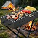 Black Portable Outdoor Charcoal Grill, Foldable Camping Grill, Stainless Steel Grill, Ideal for Backyard Parties and Outdoor Cooking (23.6 11.8 26.3 in)