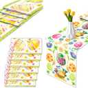 6 Pcs Plastic Easter Table Runners - 14 x 108 Inches Disposable Table Covers with 2 Easter Themes (Eggs & Spring Floral Bunny Designs) for Holiday Gatherings, Brunch, Dinner Events, Home Celebrations