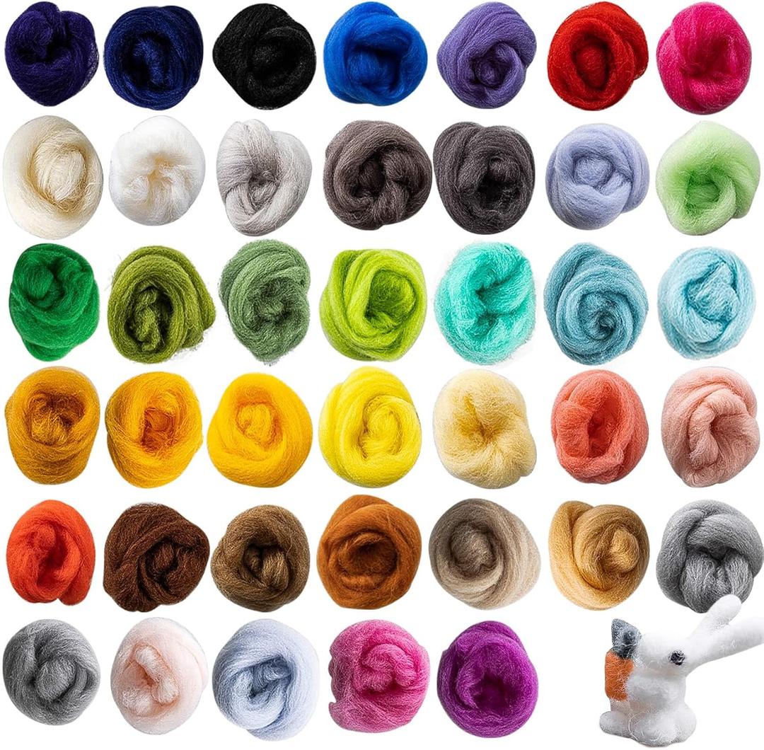 Sukh 40pcs Felting Wool Roving - Core Wool Roving Bulk Spinning DIY Craft Mix Color