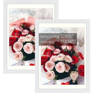 12x16 Picture Frame with Mat for 11x14 Picture - Shatter Resistant Plexiglass - Engineered Wood Gallery Wall Frame for 30x40 cm Print (White, 2 Pack)