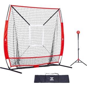 ZELUS Baseball net and tee, 5x5ft/ 7x7ft Baseball Net for Hitting and Pitching, Portable Indoor Outdoor Batting Practice Net with Carry Bag Ball Caddy & Baseballs
