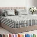 Extra Deep Split King Sheet Set - 7 Piece Breathable and Cooling Sheets - Hotel Luxury Bedding for Women, Men, Kids & Teens - Secure Fit - Soft and Wrinkle Free with Extra Deep Pockets - Grey Stripes