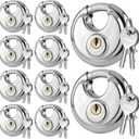 10Pcs Padlocks with 20 Keys, 2-3/4 Inch Wide Body Stainless Steel Heavy Duty Locks Waterproof & Rustproof Lock with 3/8 Inch Shackle for Outdoor Use Storage Unit Sheds Garages