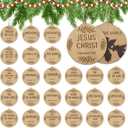 50 PCS Names of Jesus Christ Christmas Ornaments, 3 Inch Rustic Wood Religious Ornaments with Savior Names and Jesus Scene for Religious Gift, Christmas Tree Holiday Wedding Decor