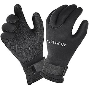 XUKER Water Gloves, 3mm & 5mm Neoprene Five Finger Warm Wetsuit Winter Gloves for Scuba Diving Snorkeling Paddling Surfing Kayaking Canoeing Spearfishing Skiing (3mm-Black, S)