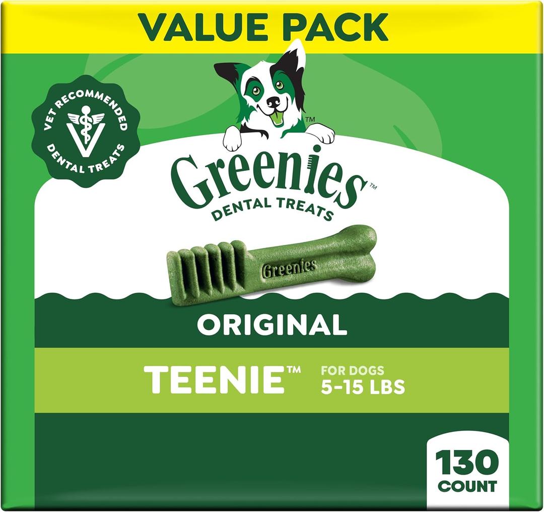 Greenies Veterinarian-Recommended Adult Natural Dental Dog Treats Teenie Size, Dog Dental Chews, Original Flavor, 36 oz. Pack, 130 Count, BB  08/18/27