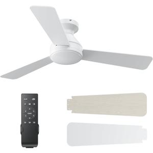 Ceiling Fans with Lights, 42 Inch Ceiling Fan with Light And Remote, 3CCT Flush Moun Low Profile Ceiling Fans, 6 Speed Noiseless LED Ceiling Fan, White Ceilings Fan with Remote for Bedroom Living Room