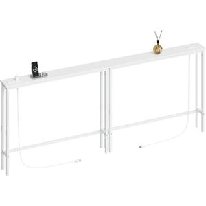 ELYKEN 2 Pack 5.9" Narrow Console Sofa Table with Power Outlets, Total 78.8 Long Behind Couch Table with Charge Station and 5.9 Extension Cord for Living Room, 5.9" D x 78.8W x 29.5H, White
