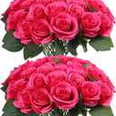 52pcs Hot Pink Roses Artificial Flowers Fake Flowers Silk Roses with Stems for DIY Wedding Bouquets Bridal Shower Centerpieces Arrangements Party Decorations