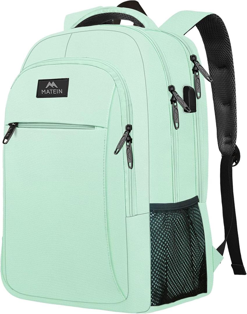 MATEIN 15.6-Inch Laptop Backpack with USB Charging Port, Slim Lightweight Water Resistant Travel Backpack for Women (Mint Green)