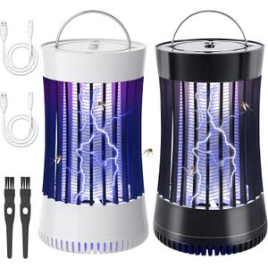 2 Packs Indoor Electric Bug Zapper with Fan, 2-in-1 Plug-in 1500V High Voltage Mosquitoes Killer with Hanger, Small Fly Insects Lamp Trap Catching Moth Gnat Fruit Flies, White & Black