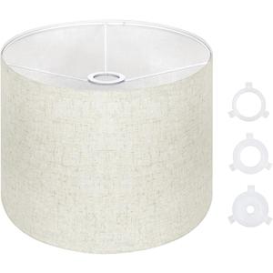 Beige Drum Lampshade 13''Top X 13'' Bottom X 10'' High, for Table, Floor & Bedside Lamps Natural Linen Hand Crafted, Easy Assembly RequiredLnclude E26-E14-11mm Adapter Ring