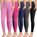 CHRLEISURE Girls' Athletic Leggings with Pockets, 5 Packs Kids Teen Dance Yoga Workout Running Pants  XL