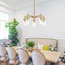 Retro Large Chandelier with Clear Glass Shade Metal Indoor Kitchen Island Pendant Lighting in Gold Finish Modern Light Fixture Hanging for Dining Room